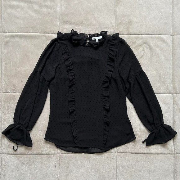 DR2 by Daniel Rainn; Black Dot Long Sleeve Blouse Top - Picture 1 of 15